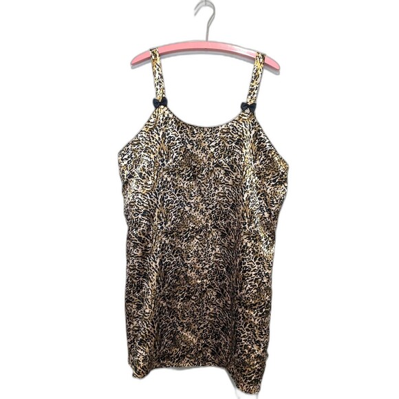 Vintage Vanity Fair Leopard Satin Chemise Wide Bow Strap L Liquid 90s - Picture 1 of 4